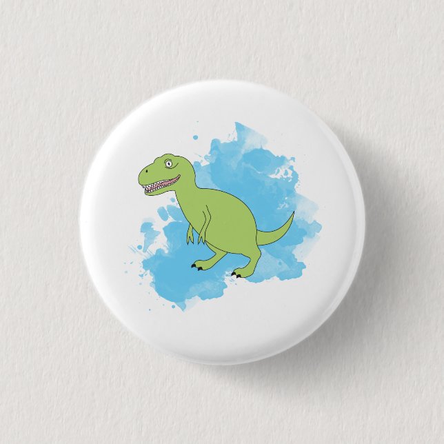 Dinosaurier mit Aquarellbild Button (Vorderseite)