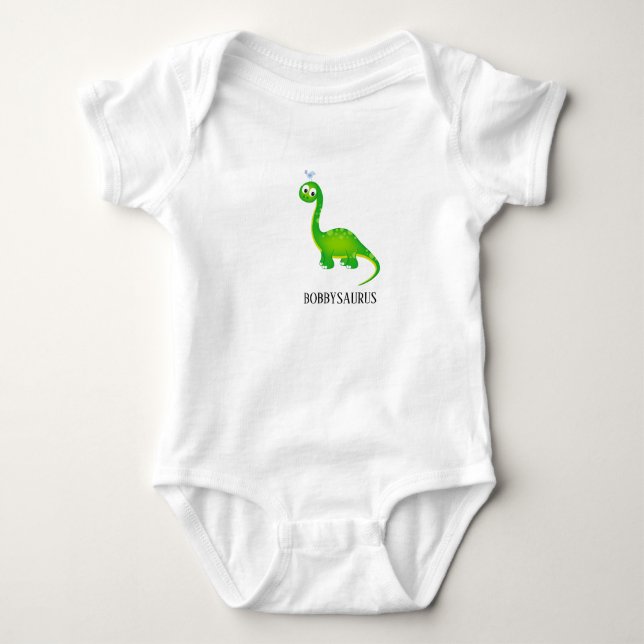 Dinosaurier mit Birdie und Kindername Baby Strampler (Vorderseite)