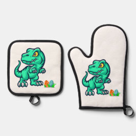 Dinosaurier mit Eiern Ofenhandschuh & Topflappen-Set