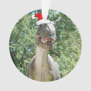 Dinosaurier mit einem Weihnachtshut zu Weihnachten Ornament