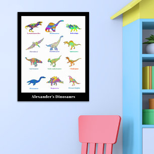 Dinosaurier mit farbenfrohen Namen Bildungswert Poster
