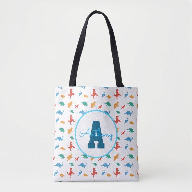 Dinosaurier Mit Monogramm-farbiges Muster Geburtst Tasche (Vorderseite)