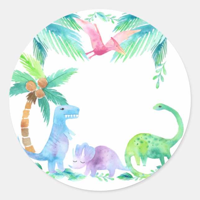 Dinosaurier mit Pflanze und Bäumen Runder Aufkleber (Vorderseite)