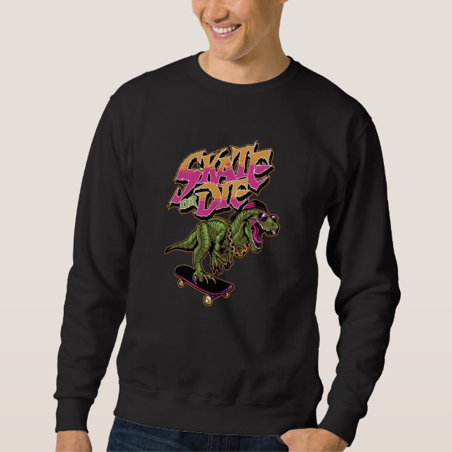 Dinosaurier mit Skateboard Sweatshirt (Vorderseite)