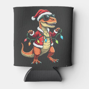 Dinosaurier mit Weihnachtslicht-Weihnachtsmannmütz Dosenkühler
