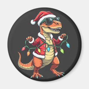 Dinosaurier mit Weihnachtslicht-Weihnachtsmannmütz Magnet