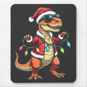 Dinosaurier mit Weihnachtslicht-Weihnachtsmannmütz Mousepad