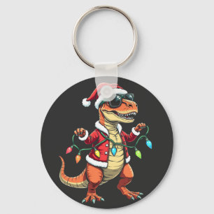 Dinosaurier mit Weihnachtslicht-Weihnachtsmannmütz Schlüsselanhänger
