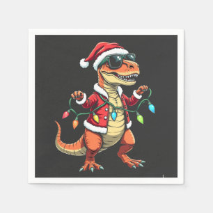 Dinosaurier mit Weihnachtslicht-Weihnachtsmannmütz Serviette