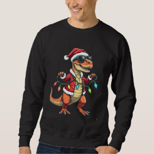 Dinosaurier mit Weihnachtslicht-Weihnachtsmannmütz Sweatshirt