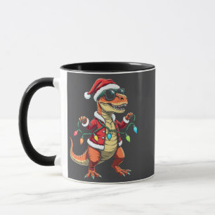 Dinosaurier mit Weihnachtslicht-Weihnachtsmannmütz Tasse