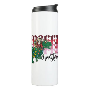 Dinosaurier mit Weihnachtsmann Thermosbecher