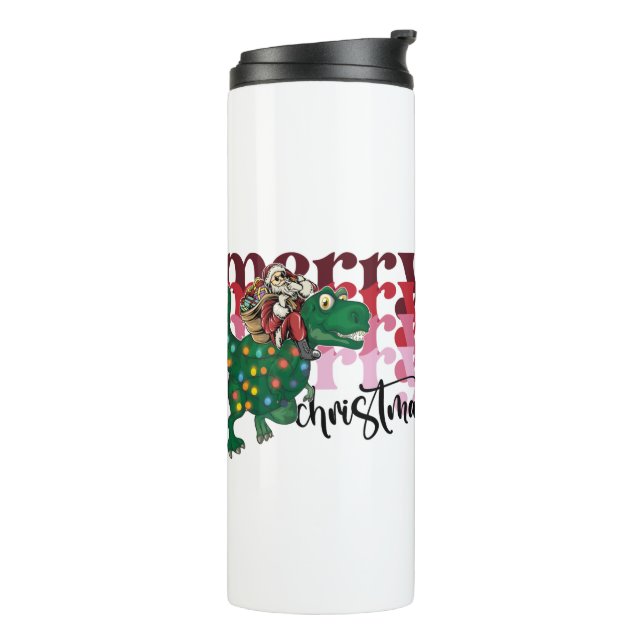 Dinosaurier mit Weihnachtsmann Thermosbecher (Nach links gedreht)