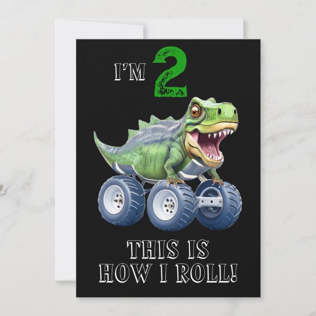 Dinosaurier-Monster-LKW personalisiert Geburtstag Einladung (Vorderseite)