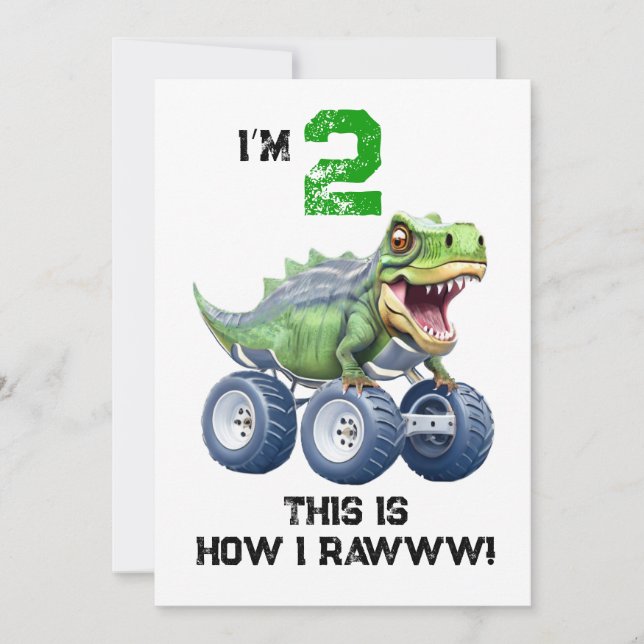 Dinosaurier-Monster-LKW personalisiert Geburtstag Einladung (Vorderseite)
