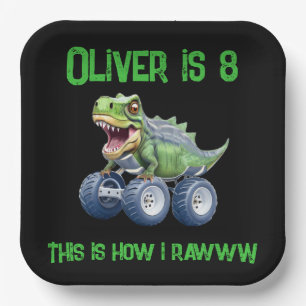 Dinosaurier-Monster-LKW personalisiert Geburtstag Pappteller