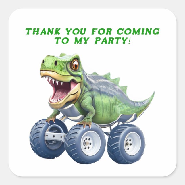 Dinosaurier-Monster-LKW personalisiert Geburtstag Quadratischer Aufkleber (Vorderseite)