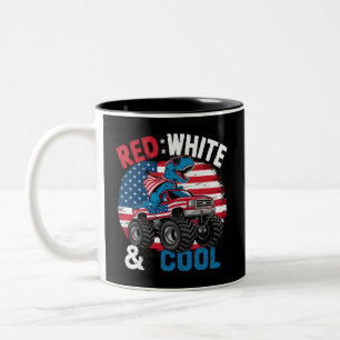 Dinosaurier-Monstertruck Dino 4. Juli-Flagge Junge Zweifarbige Tasse
