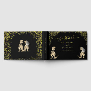 Dinosaurier-Motto-Hochzeit Schwarz & Gold Gästebuch