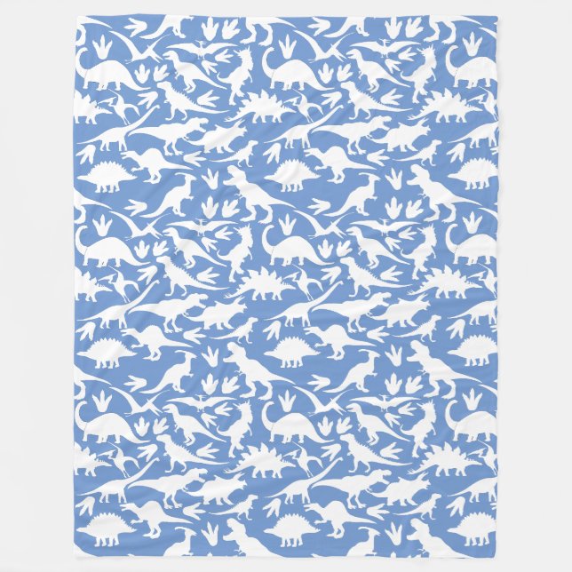 Dinosaurier Muster 01 w. LBlue BG Fleecedecke (Vorderseite)