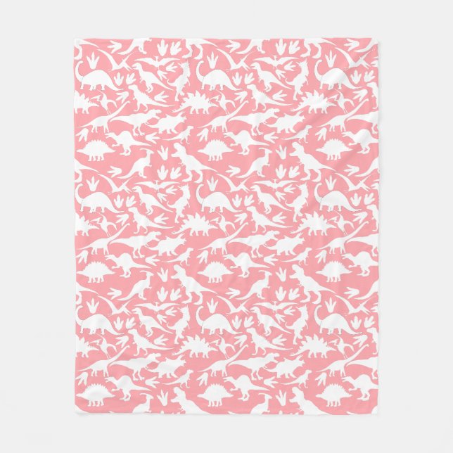 Dinosaurier Muster 01 w. Rosa BG Fleecedecke (Vorderseite)