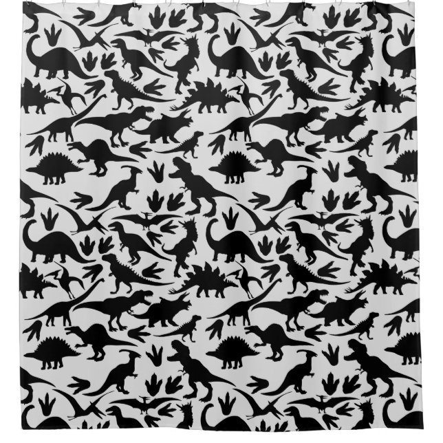 Dinosaurier Muster 01b. Weißer BG Duschvorhang (Vorderseite)
