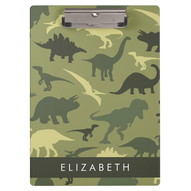 Dinosaurier Muster, Dinosaur Silhouette, Ihr Name Klemmbrett (Vorderseite)
