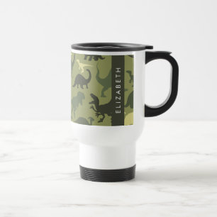 Dinosaurier Muster, Dinosaur Silhouette, Ihr Name Reisebecher