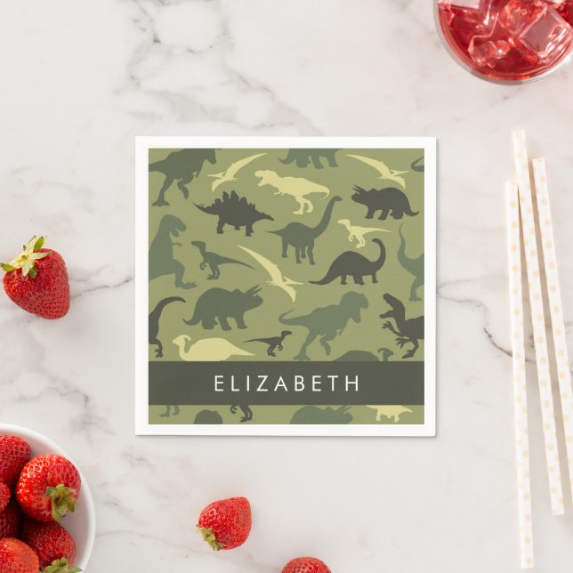 Dinosaurier Muster, Dinosaur Silhouette, Ihr Name Serviette (Beispiel)