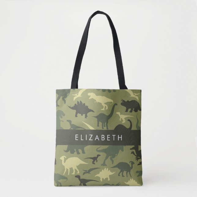 Dinosaurier Muster, Dinosaur Silhouette, Ihr Name Tasche (Vorderseite)