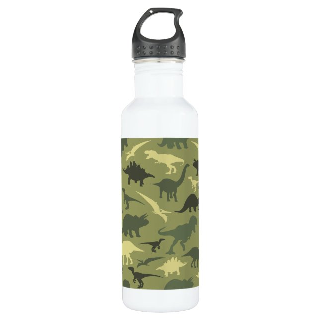 Dinosaurier-Muster, Dinosaurier-Silhouette, grüner Edelstahlflasche (Vorderseite)