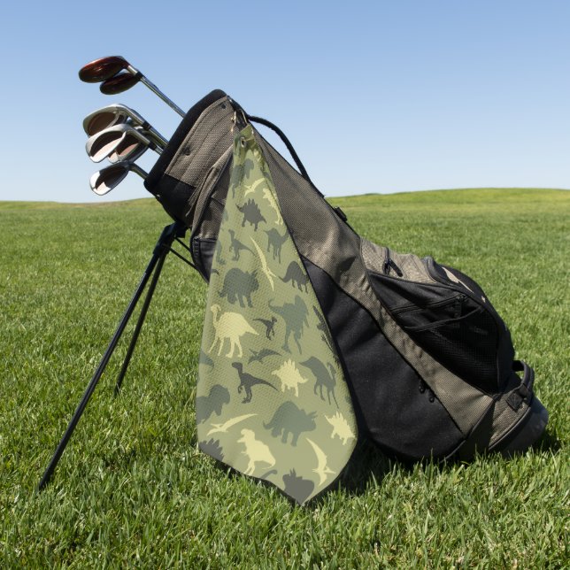 Dinosaurier-Muster, Dinosaurier-Silhouette, grüner Golfhandtuch (Gras)