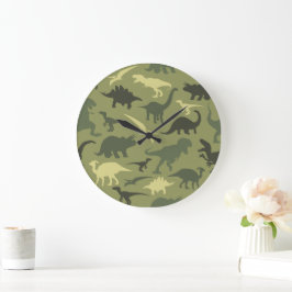 Dinosaurier-Muster, Dinosaurier-Silhouette, grüner Große Wanduhr