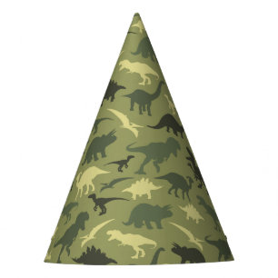 Dinosaurier-Muster, Dinosaurier-Silhouette, grüner Partyhütchen
