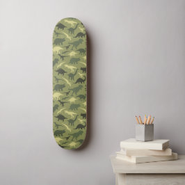 Dinosaurier-Muster, Dinosaurier-Silhouette, grüner Skateboard