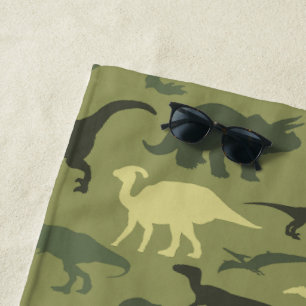 Dinosaurier-Muster, Dinosaurier-Silhouette, grüner Strandtuch