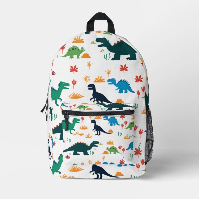 Dinosaurier Muster farbenfrohe spielerische Kunst Bedruckter Rucksack (Vorderseite)