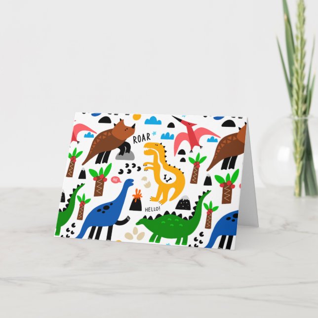 Dinosaurier-Muster Feiertagskarte (Vorderseite)
