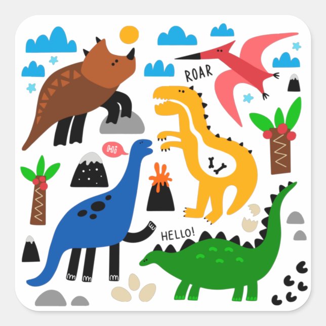 Dinosaurier-Muster Quadratischer Aufkleber (Vorderseite)