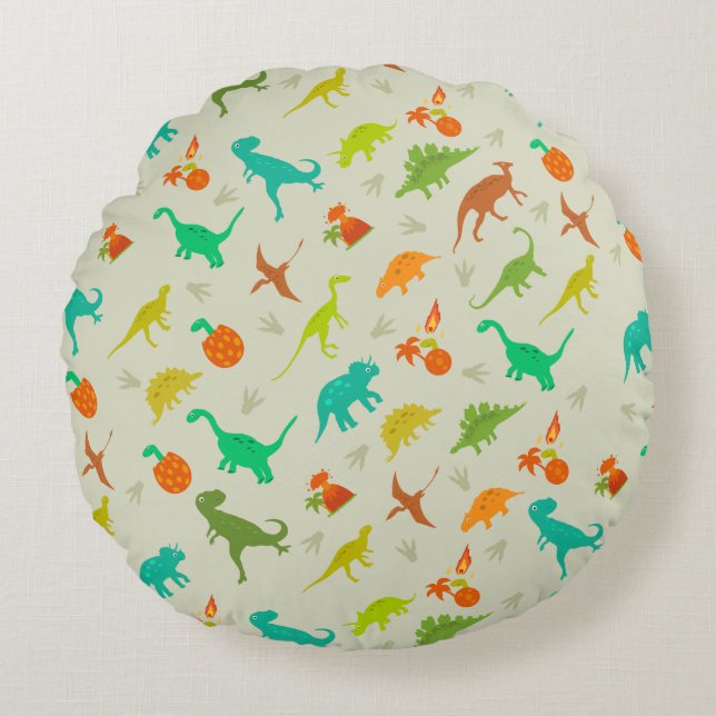 Dinosaurier-Muster Rundes Kissen (Vorderseite)