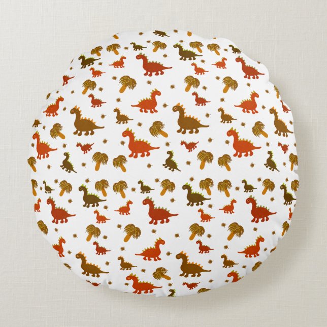 Dinosaurier-Muster Rundes Kissen (Vorderseite)
