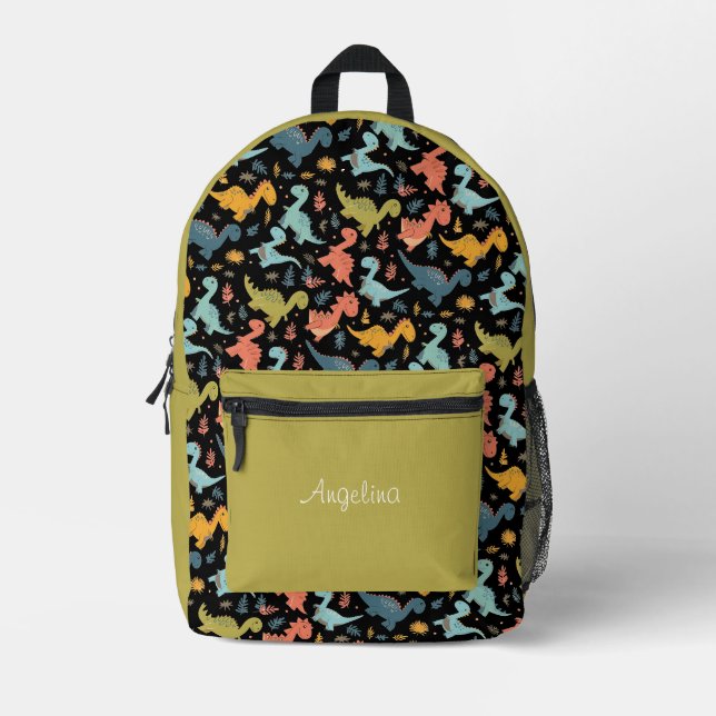Dinosaurier-Muster schwarz gelb Limoner Name Bedruckter Rucksack (Vorderseite)