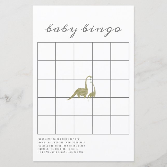 Dinosaurier Neutral Baby Shower Bingo Game (Vorderseite)