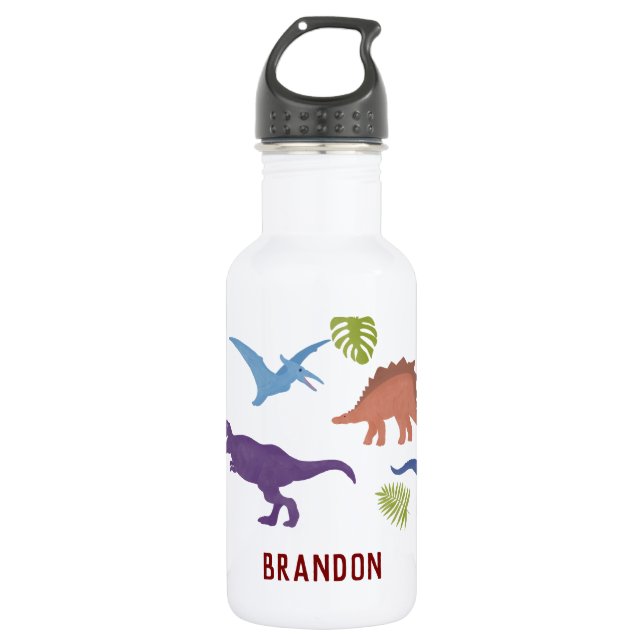 Dinosaurier Niedlich Dino Kind Personalisierter Na Edelstahlflasche (Vorderseite)