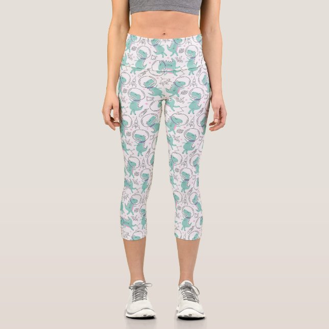 Dinosaurier, Niedliche Dinosaurier, Raumschiff, St Capri Leggings (Vorderseite)