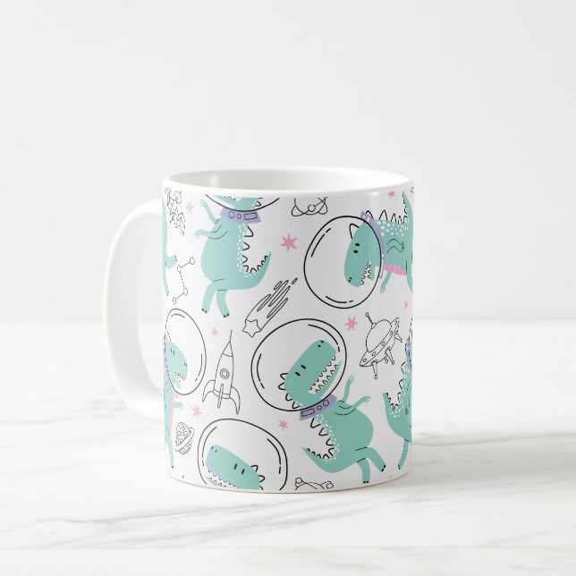 Dinosaurier, Niedliche Dinosaurier, Raumschiff, St Kaffeetasse (Vorderseite Links)