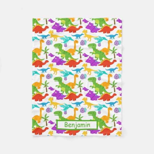 Dinosaurier Niedliche grüne Lila Kinder Graphic Fleecedecke (Vorderseite)