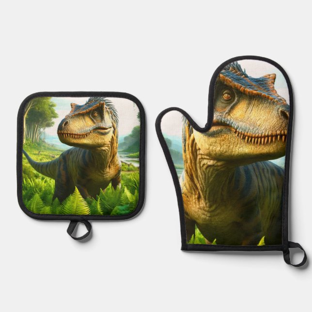 Dinosaurier Ofenhandschuh & Topflappen-Set (Vorderseite)