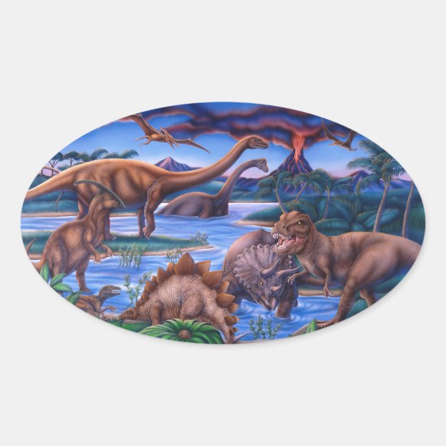 Dinosaurier Ovaler Aufkleber (Vorderseite)