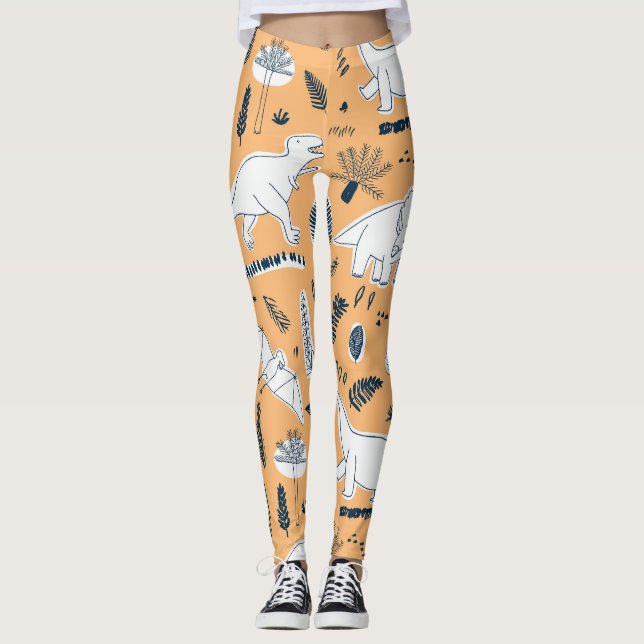 Dinosaurier & Palm Blätter: Fun Pattern Leggings (Vorderseite)